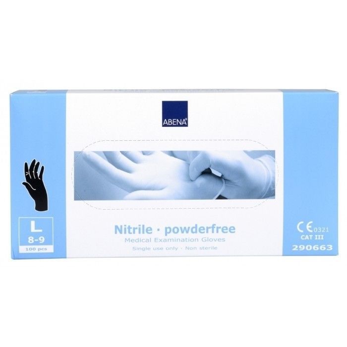Abena Nitril-Handschoenen Classic poedervrij Maat L zwart 100st main product photo